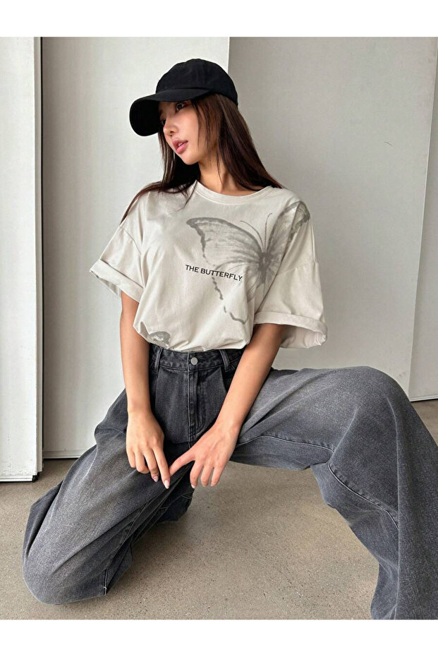 Unisex the Butterfly Printed Oversize 100% Cotton T-Shirt