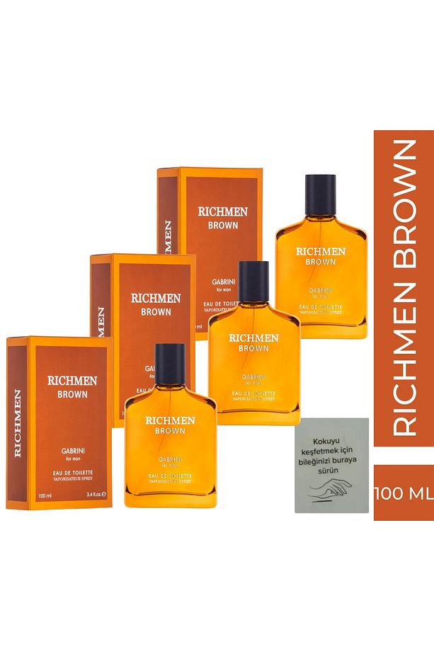 Richmen Brown EDT For Man 100 ml 3 adet + koku kartı hediye - 1