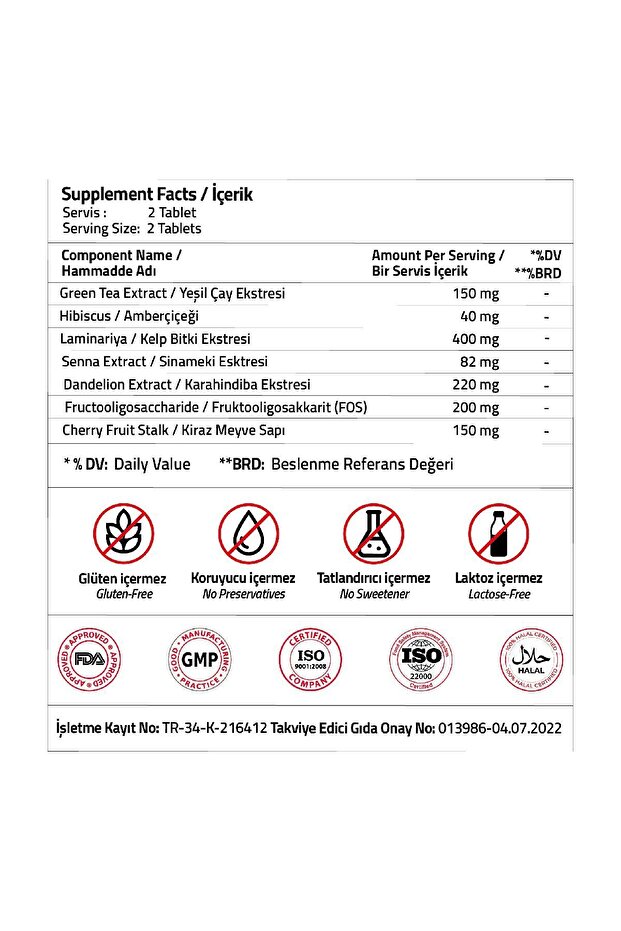Senna + Hibiscus + Green Tea + Kelp Extract 30 Tablets - 3