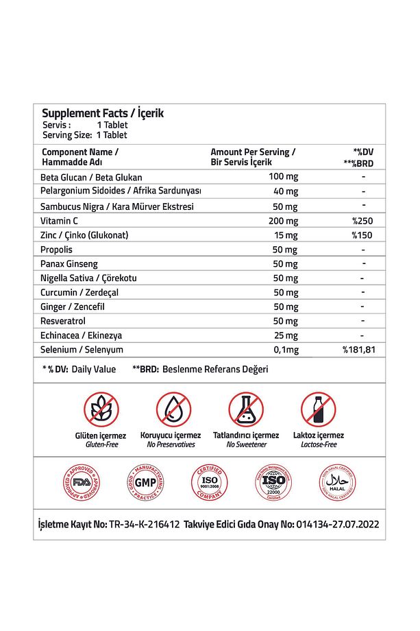 Immun Beta Glucan Sambucus Nigra + Pelargonium + Echinacea + Curcumin + Propolis 30 Tablets - 4