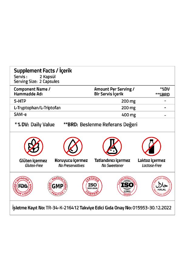 Extra Smile 5- http 200 Mg L- Tryptophan 200 Mg Sam-e 400 Mg 30 Capsules - 4