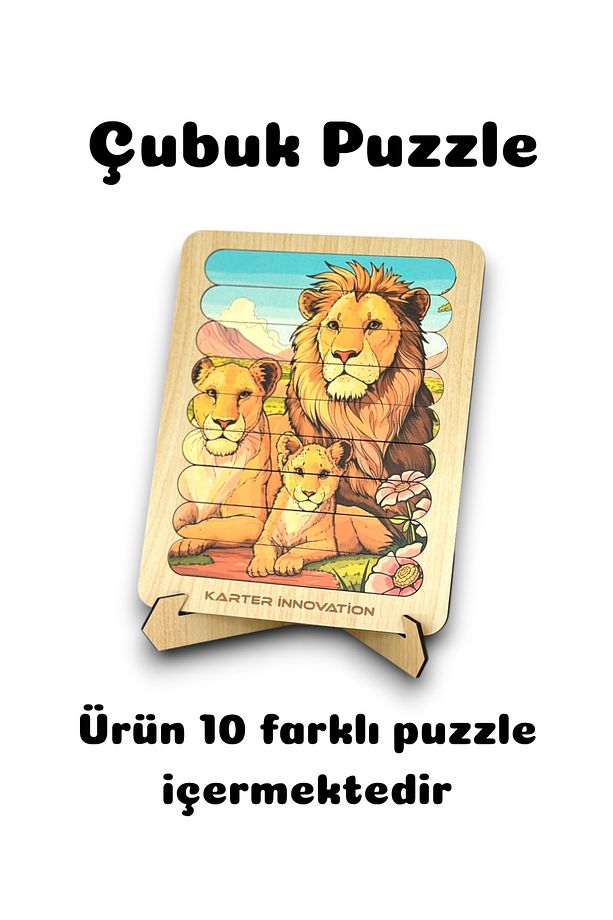 Cubuk Puzzle, 10lu Set Puzzle, Hayvan Puzzle, Montesorri Puzzle, Hayvan Yapboz, 10lu Yapboz - 3