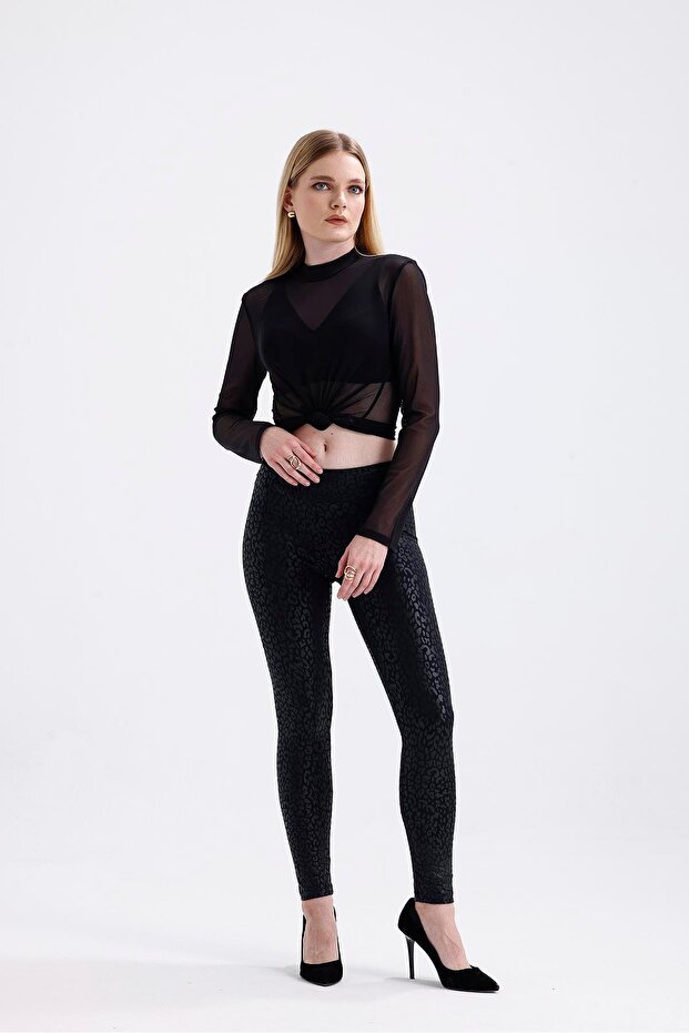 Devore Deri Tayt-SİYAH - 2