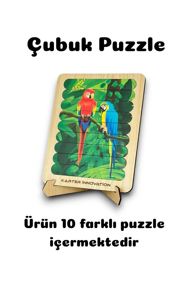 Cubuk Puzzle, 10lu Set Puzzle, Hayvan Puzzle, Montesorri Puzzle, Hayvan Yapboz, 10lu Yapboz - 4