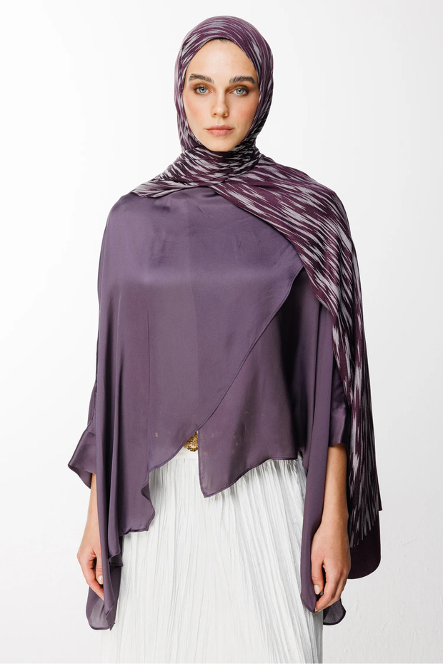 Selis Pattern Double Sided Shawl Purple-Grey