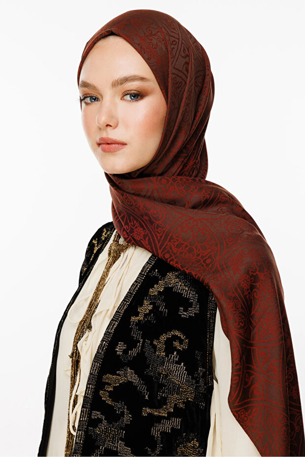 Morocco Desen Çift Taraflı Şal Acı Kahve-Kahve - 1