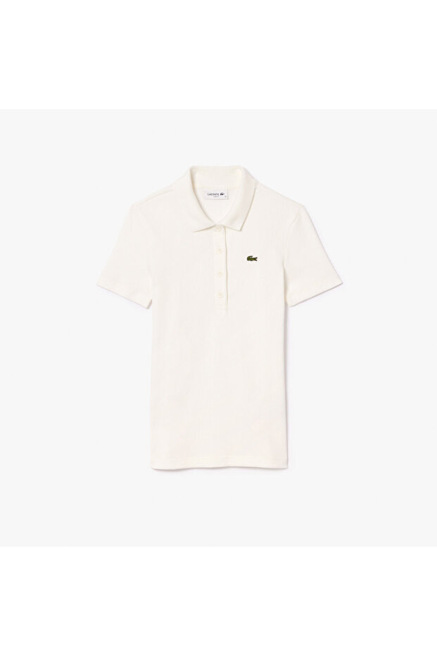 L.12.D Kadın Slim Fit Organik Pamuk Beyaz Polo - 4
