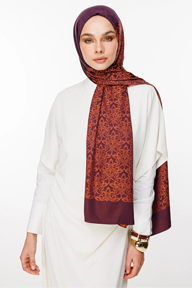 Nora Pattern Double Sided Shawl Purple-Orange