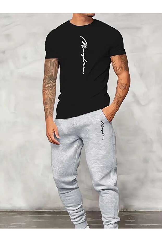 Printed Tracksuit Set T-Shirt Jogger Sweatpants - Bottom Top Set