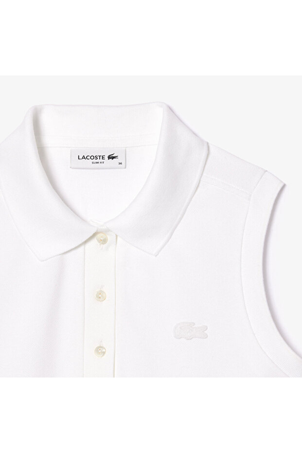 L.12.D Kadın Slim Fit Kolsuz Beyaz Polo - 6