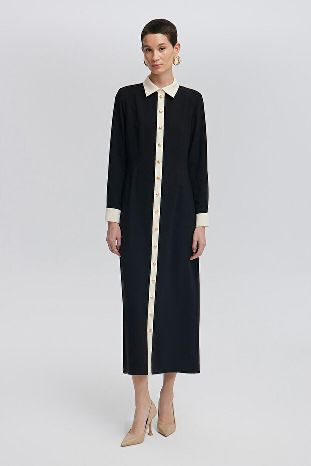 Gold Buttoned Crepe Dress