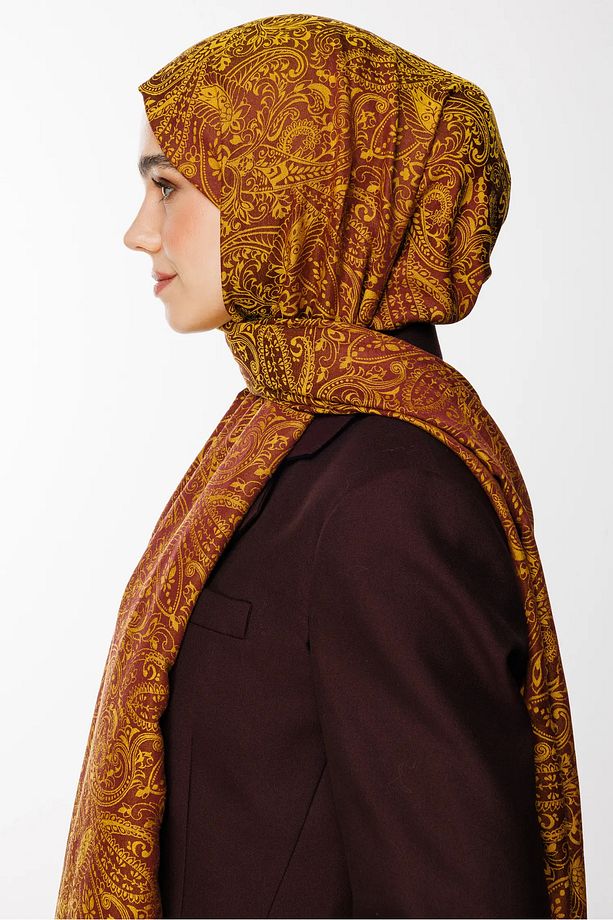 Velora Desen Çift Taraflı Şal Mürdüm-Sarı - 3
