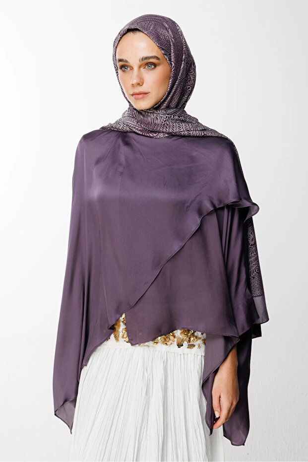 Mayra Pattern Double Sided Shawl Purple-Grey