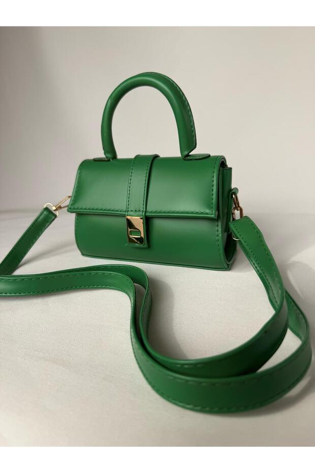 Green Gold Detailled Magnetic Closure Hand Shoulder and Crossbody Women's Bag