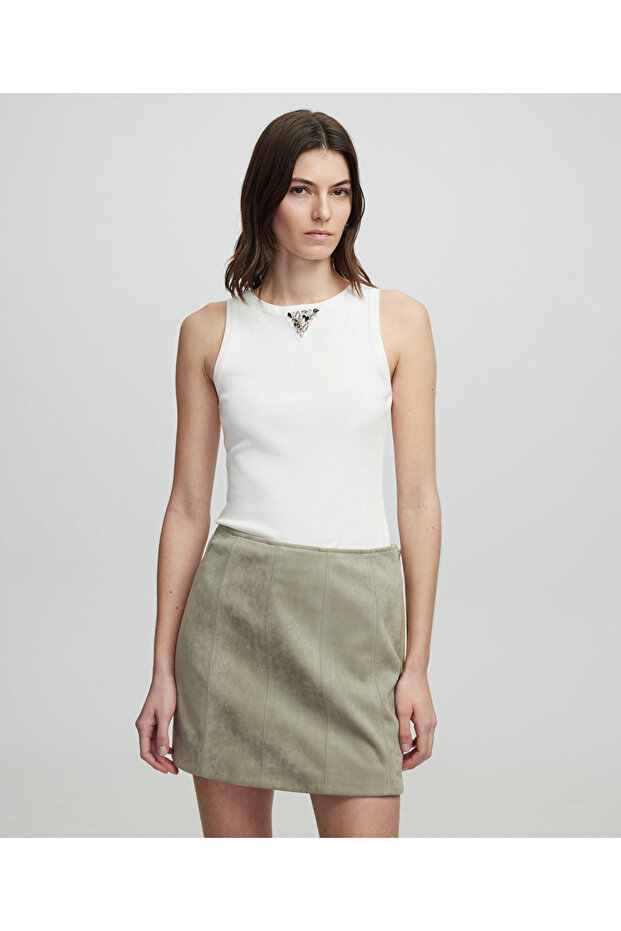 Süet görünümlü mini etek - 2