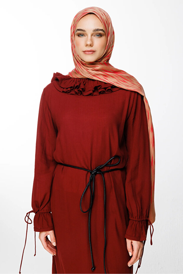 Selis Pattern Double Sided Shawl Mink-Red
