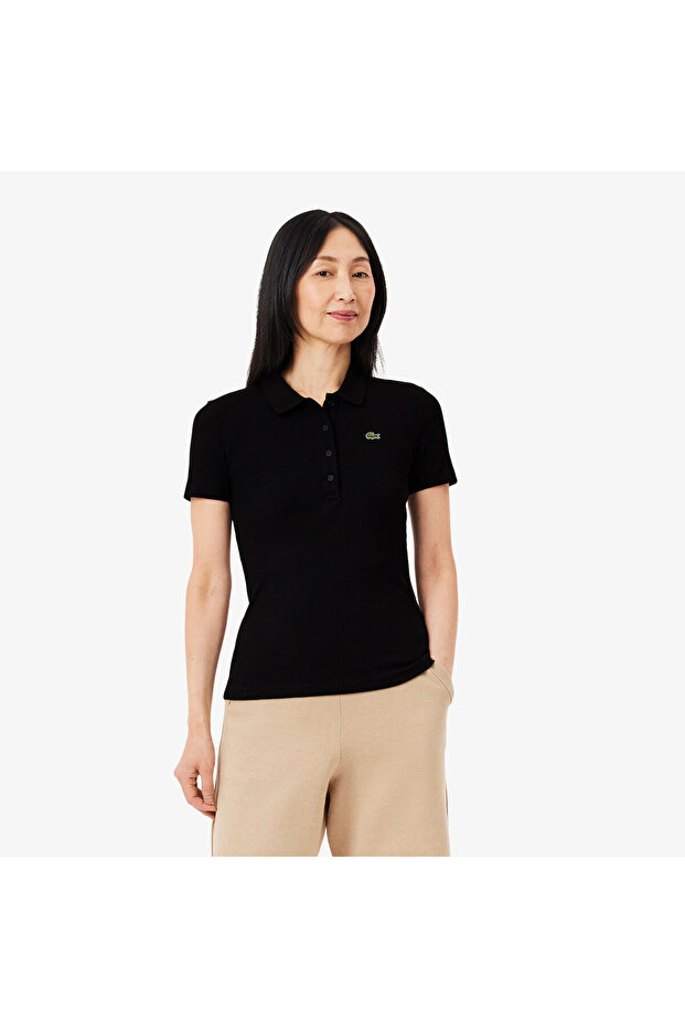 L.12.D Kadın Slim Fit Organik Pamuk Siyah Polo - 1