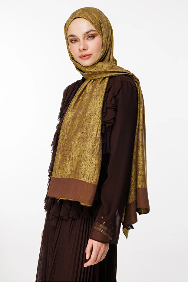 Sahra Pattern Double-Sided Shawl Bitter Brown-Mustard