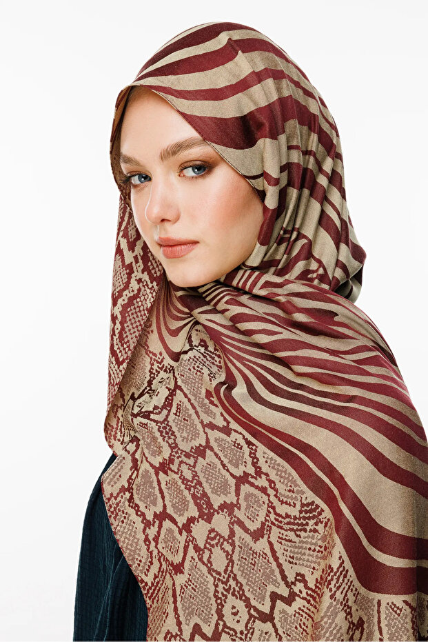 Riad Pattern Double Sided Shawl Plum-Salmon - 2