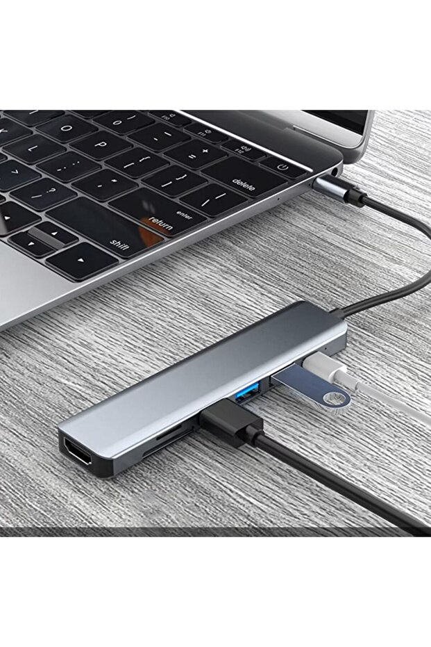 7 in 1 1x Type-c 3x USB 1x SD 1x TF 1x HDMI Çıkışlı USB C Hub Çoklayıcı Görüntü ve Veri Aktarıcı - 2