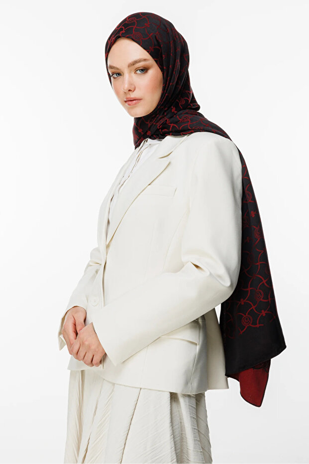 Marrakech Pattern Double Sided Shawl Black-Claret Red