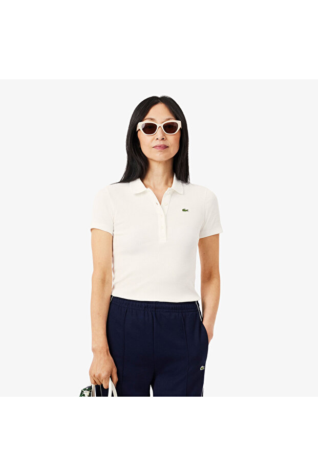 L.12.D Kadın Slim Fit Organik Pamuk Beyaz Polo - 1