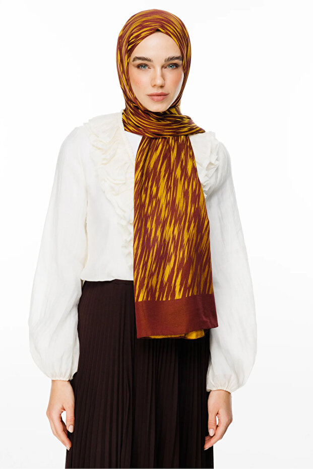 Selis Pattern Double Sided Shawl Plum-Yellow - 2