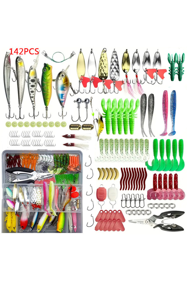 142PCS Fishing Lure Set 18/21/59/142/83/133pcs Mixed VIB Lure Kit Soft Lure Minnow Popper Hooks All