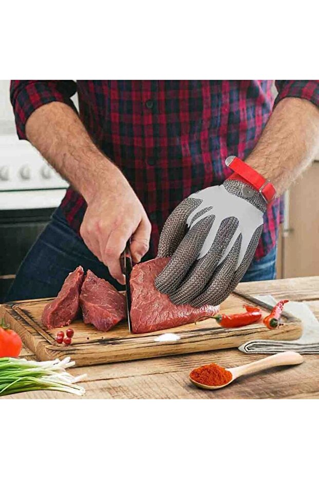 Çelik Kasap Eldiven | Çelik Eldiven Kırmızı (M) (EL-K2M) - 1