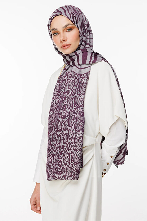 Riad Pattern Double Sided Shawl Purple-Grey