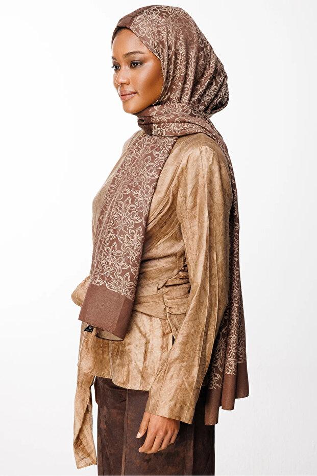 Nora Pattern Double Sided Shawl Bitter Brown-Beige - 1