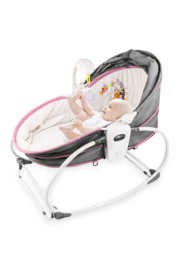6 - in - 1 Cozy Rocker Bassinet with Wheels, Awning & Mosquito net - Pink