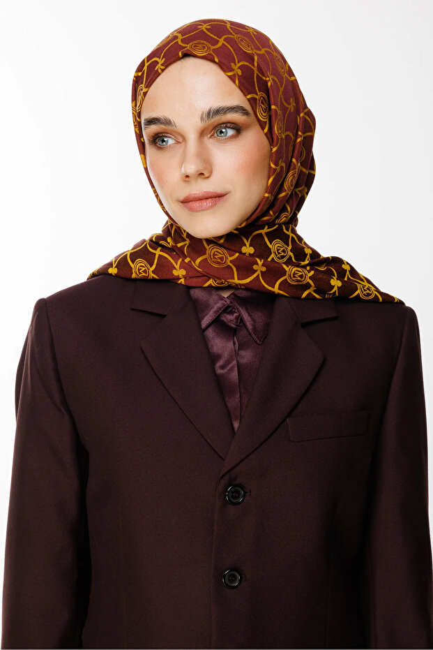Marrakech Pattern Double-Sided Shawl Plum-Yellow
