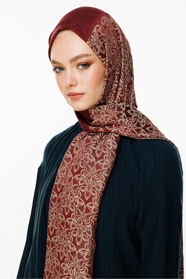 Nora Pattern Double Sided Shawl Plum-Salmon - 4