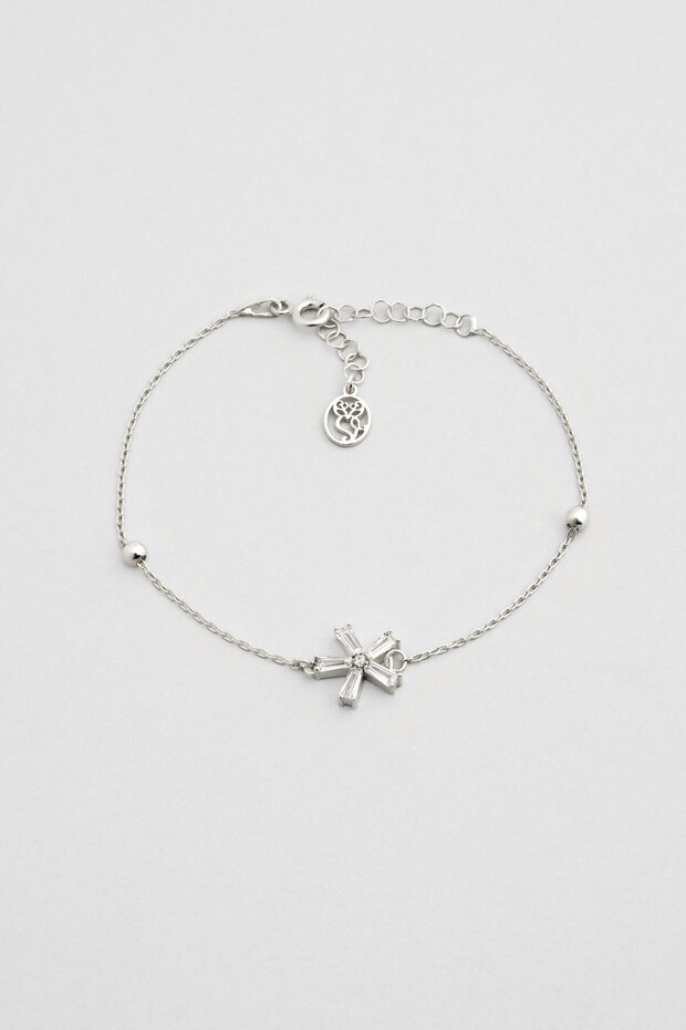 So Chic Buz Kristali 18 Ayar Beyaz Altın Kaplama 18 Cm Gümüş Minimal Bileklik