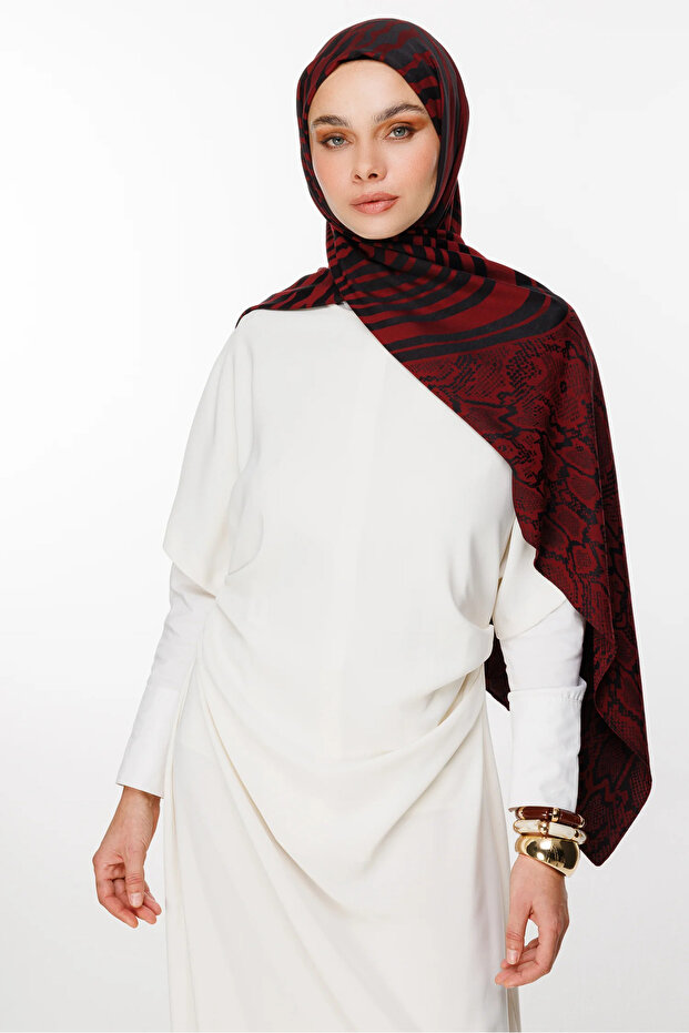 Riad Pattern Double Sided Shawl Black-Claret Red