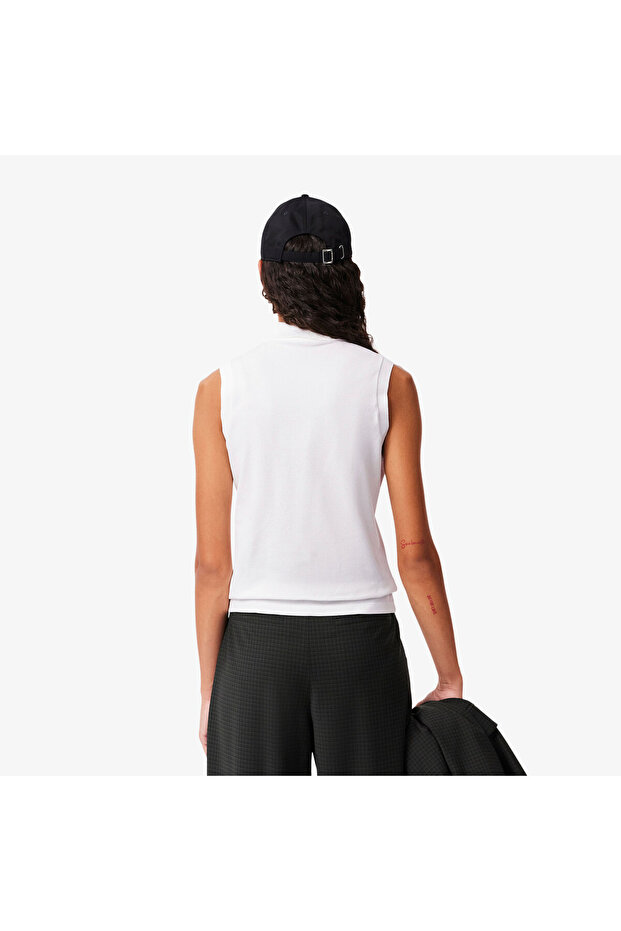 L.12.D Kadın Slim Fit Kolsuz Beyaz Polo - 3