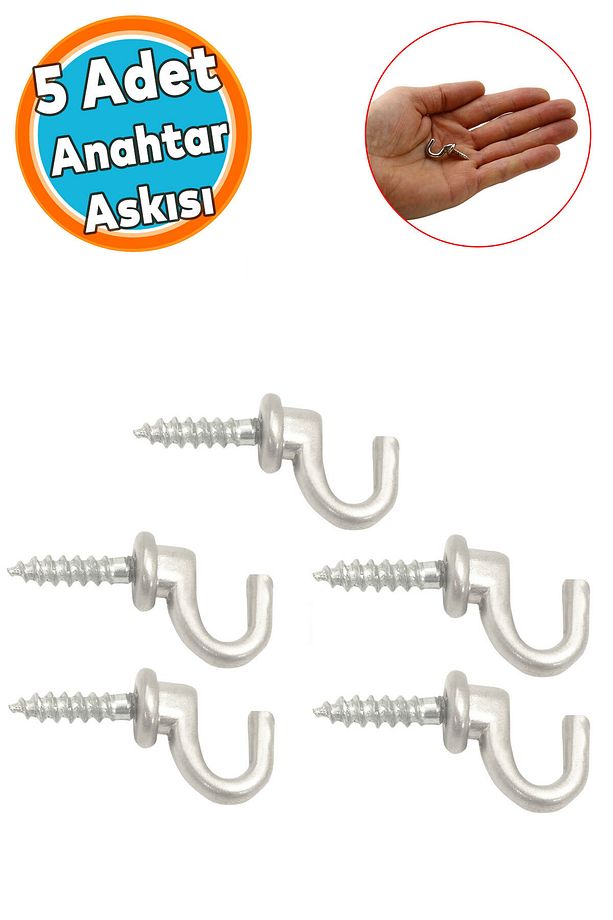 Anahtar Askı Çengelli Duvar Dolap Çekmece Kapı Metal Anahtarlık Askısı Vidalı (5 ADET) - 1