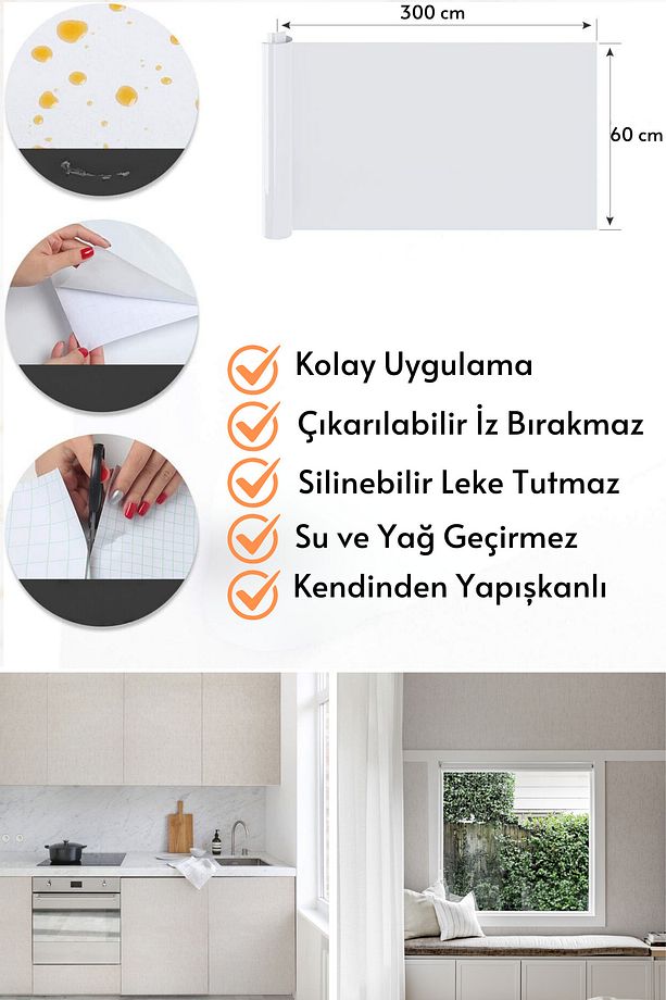 Kendinden Yapışkanlı Dokulu Keten Görünümlü Duvar Kağıdı Mutfak Dolap Kaplama - 5