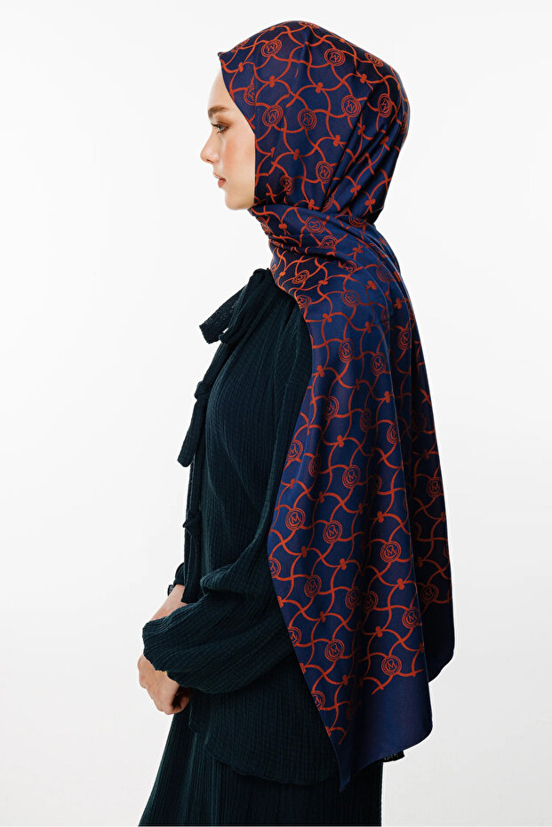 Marrakech Pattern Double Sided Shawl Navy Blue-Ceap Shell - 3