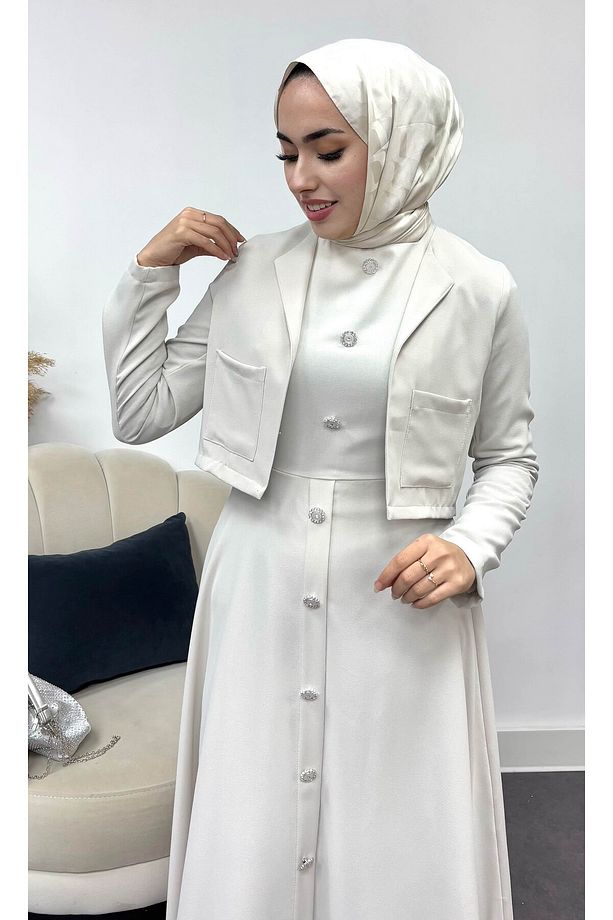 Kadın Krep Kumaş Üstü Ceketli Elbise - 3