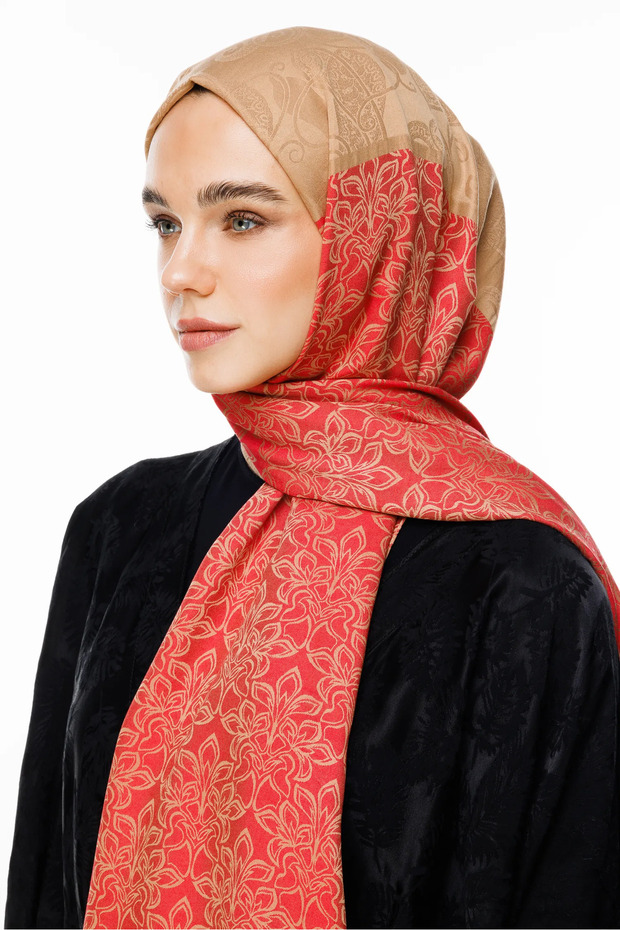 Nora Pattern Double Sided Shawl Mink-Red - 2