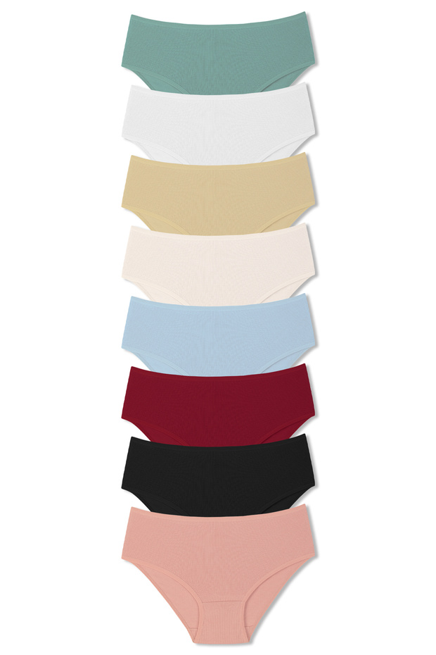 8 Pack Cotton Ribbed High Waist Plus Size Women's Panties