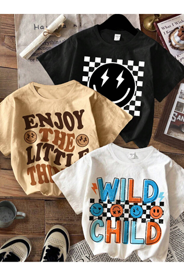 Children's Printed Set of 3 Cotton Oversize T-shirt