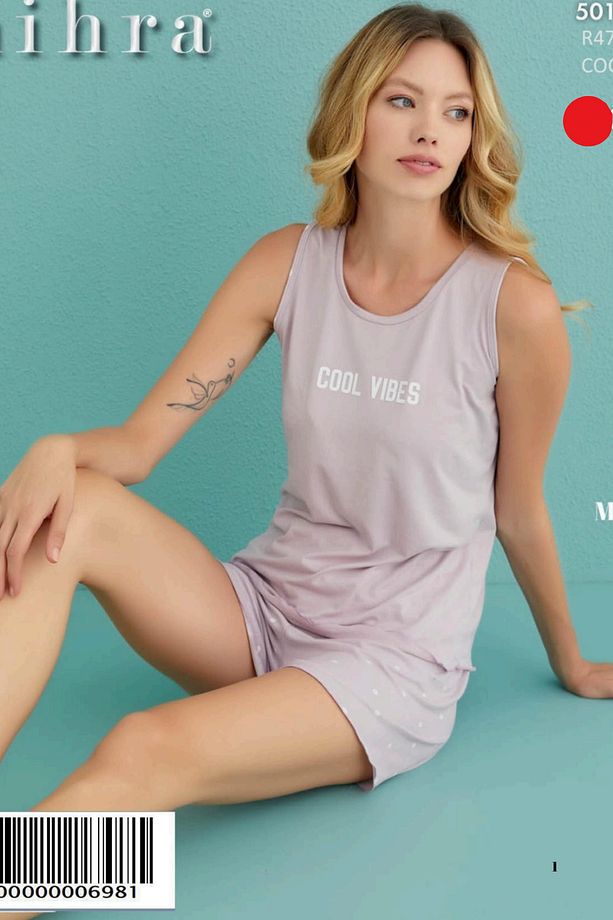Sıfır Kol Şortlu Yazlık Pijama Takımı 50106 - 1