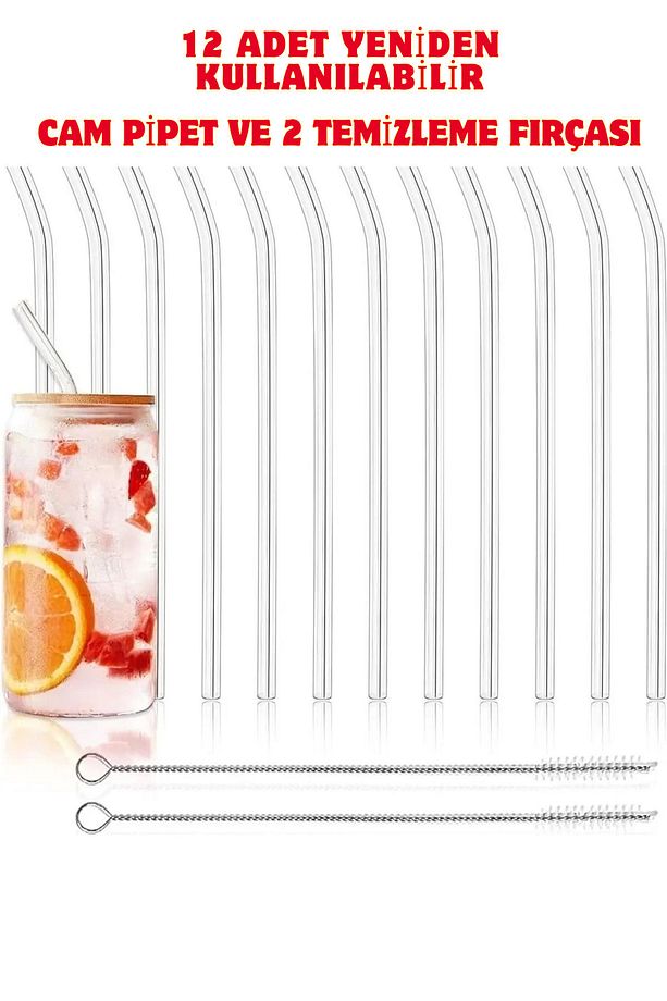 (1 ADET PİPET TIPASI) 12 Adet Yeniden Kullanılabilir Cam Pipet Ve 2 Temizleme Fırçası - 2