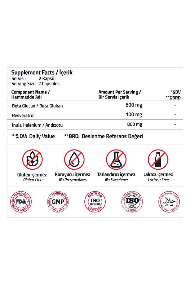 Beta Glucan 500 Mg + Inula Helenium + Resveratrol 60 Capsules - 3