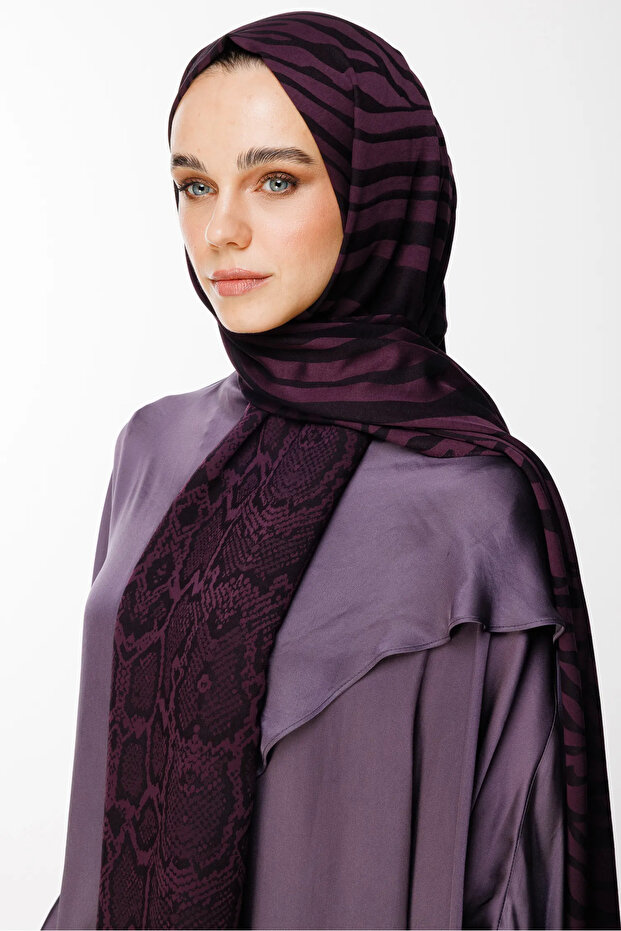 Riad Pattern Double Sided Shawl Purple-Black - 2