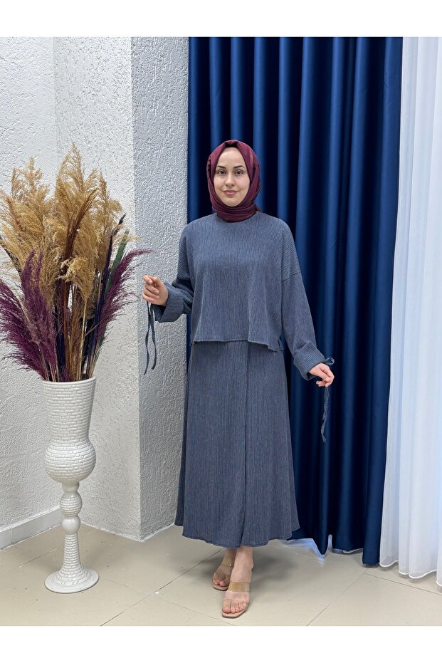 Uludag Suit with Dilba Sleeves and Drawstring Skirt-Ek-H-110-2 Navy