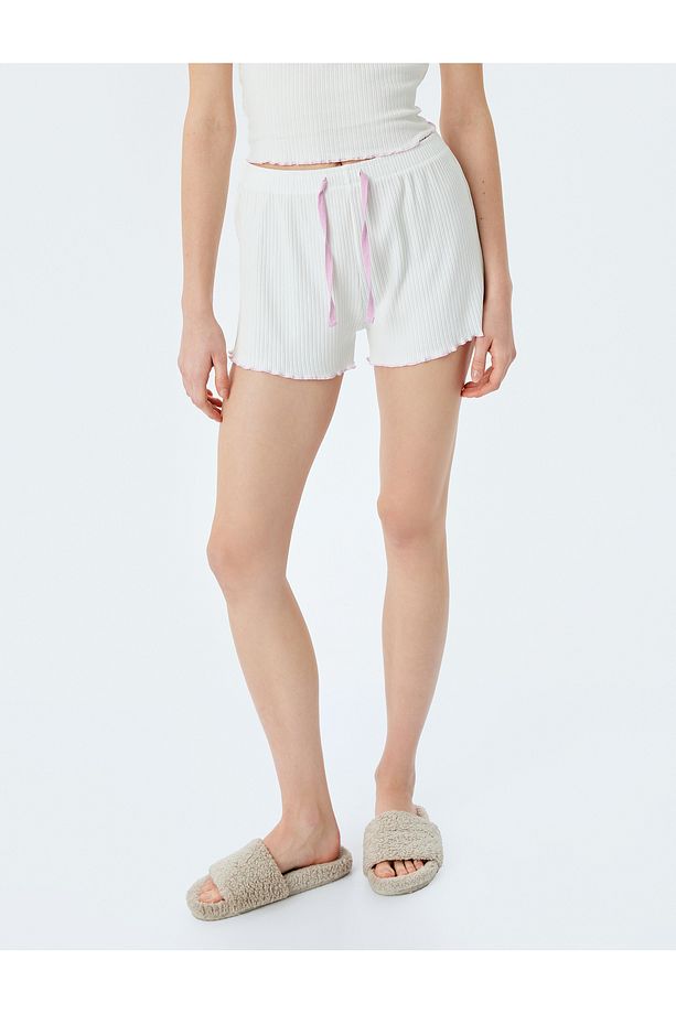 Beli Bağcıklı Pamuklu Fitilli Şort Pijama Altı - 3